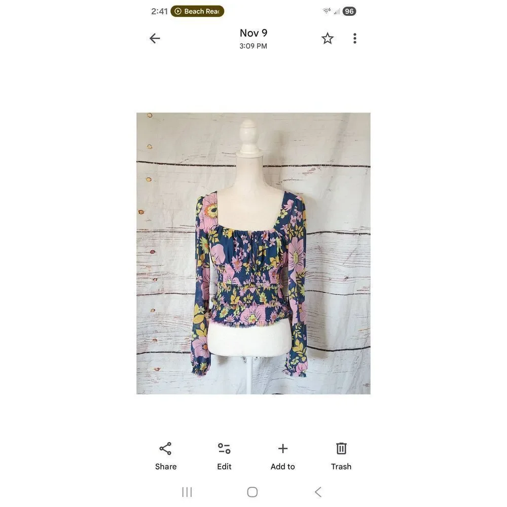 Free People Lolita Smocked Floral‎ Top Size XS NWT